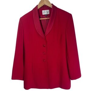 Le Suit Paris Women Red Blazer Jacket Suit Shawl Collar 3 Button Career  Size 12
